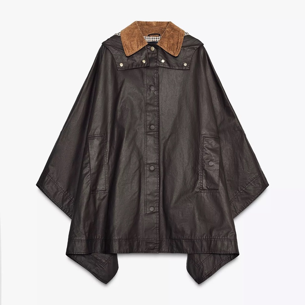 Zara Brown Cape with Corduroy Collar - Picture 4 of 5